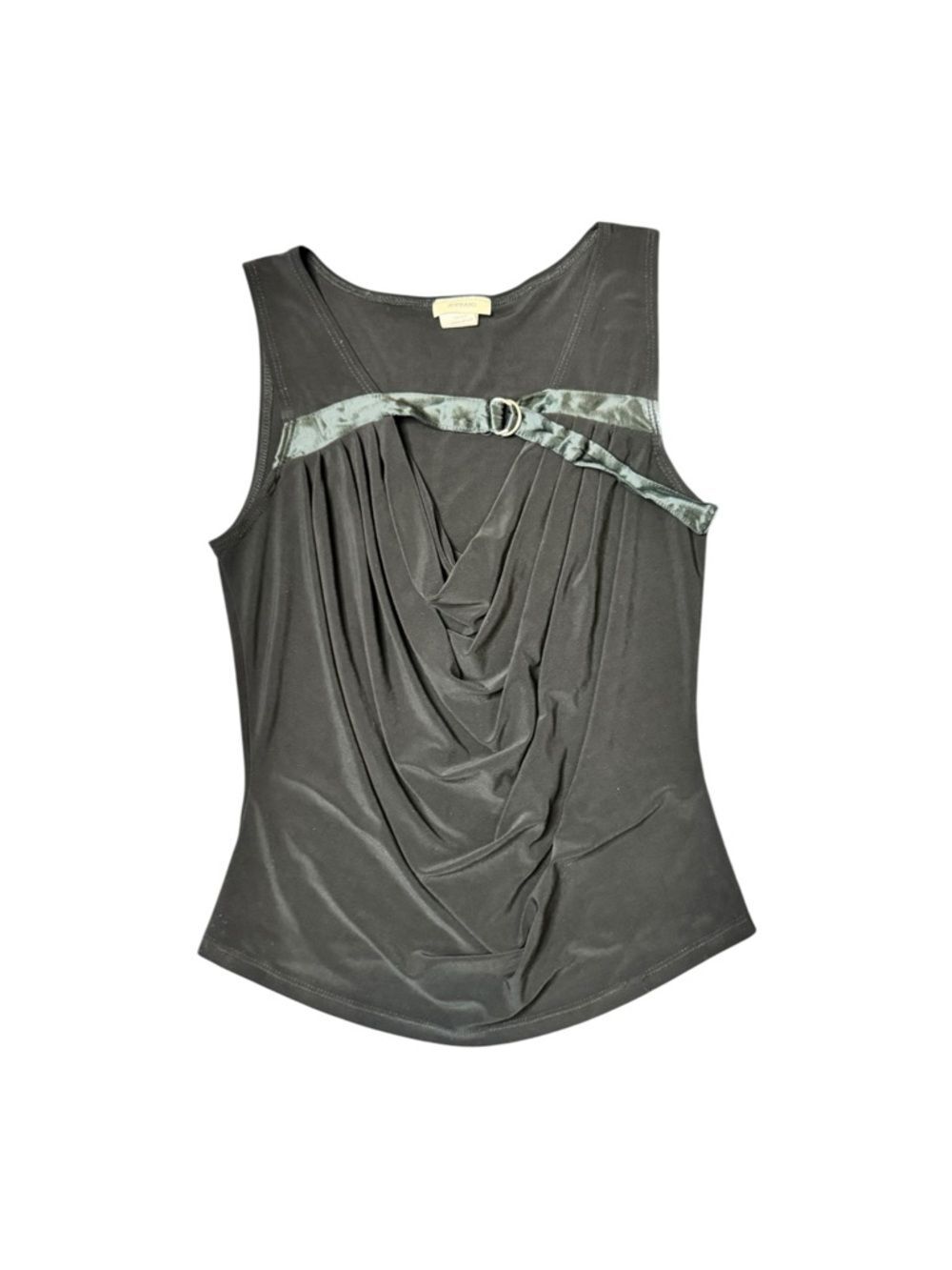 Y2K Soprano Slinky Sleeveless Draped Black Top w/ Satin Buckle Trim Size Medium